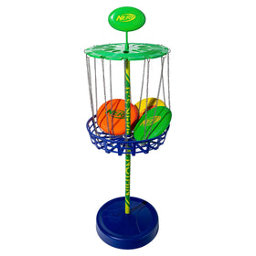 Nerf Disc Golf Starter Set basket ready for backyard or beach play