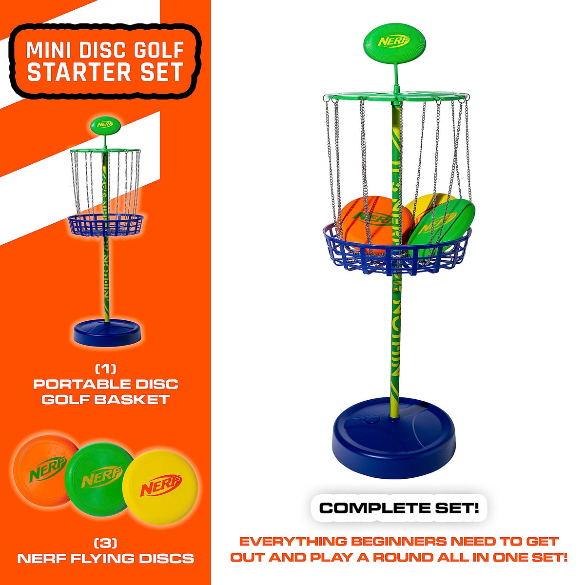 Nerf Disc Golf Starter Set mini discs bright colors improve visibility during play