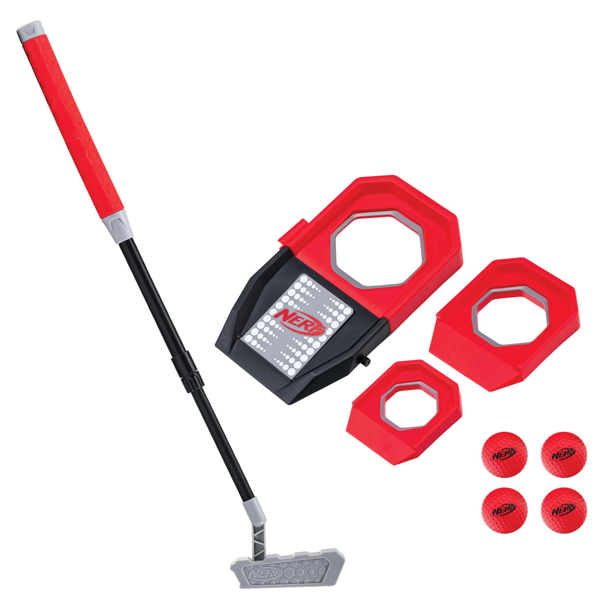 NERF Trick Shot Golf Set putter with adjustable length for growing players.