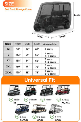 NeverLAND 2-seat golf cart cover side view guards against dust and wind.