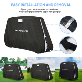 NEVERLAND golf cart cover durable 210D fabric withstands rain and cold.