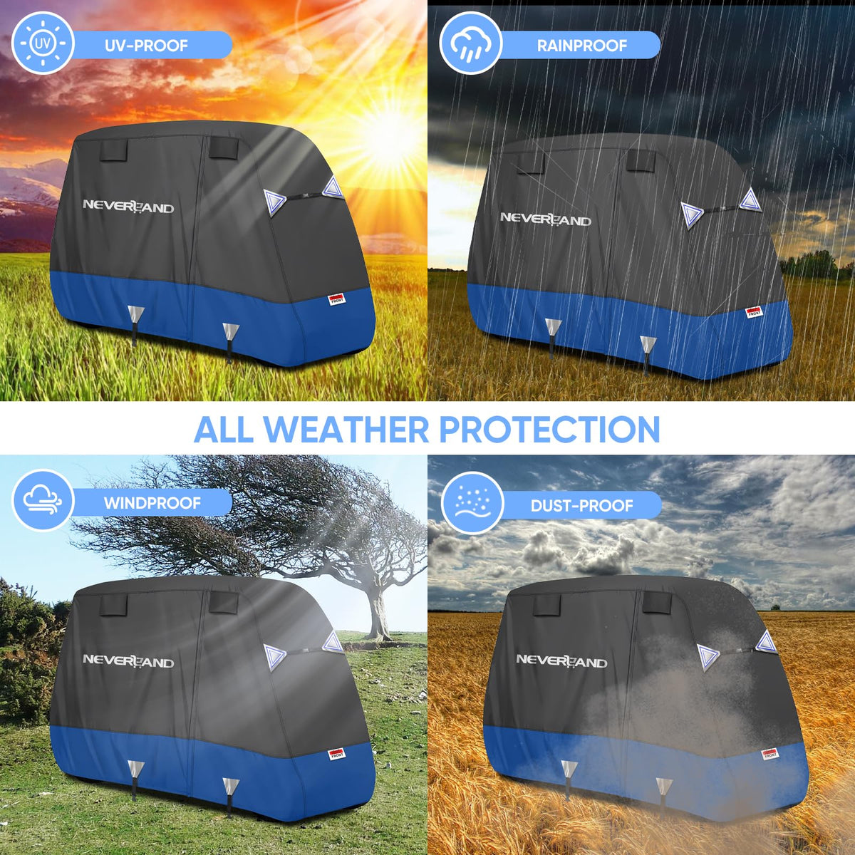 NeverLAND Golf Cart Cover 4-Passenger reinforced straps secure a windy-day fit