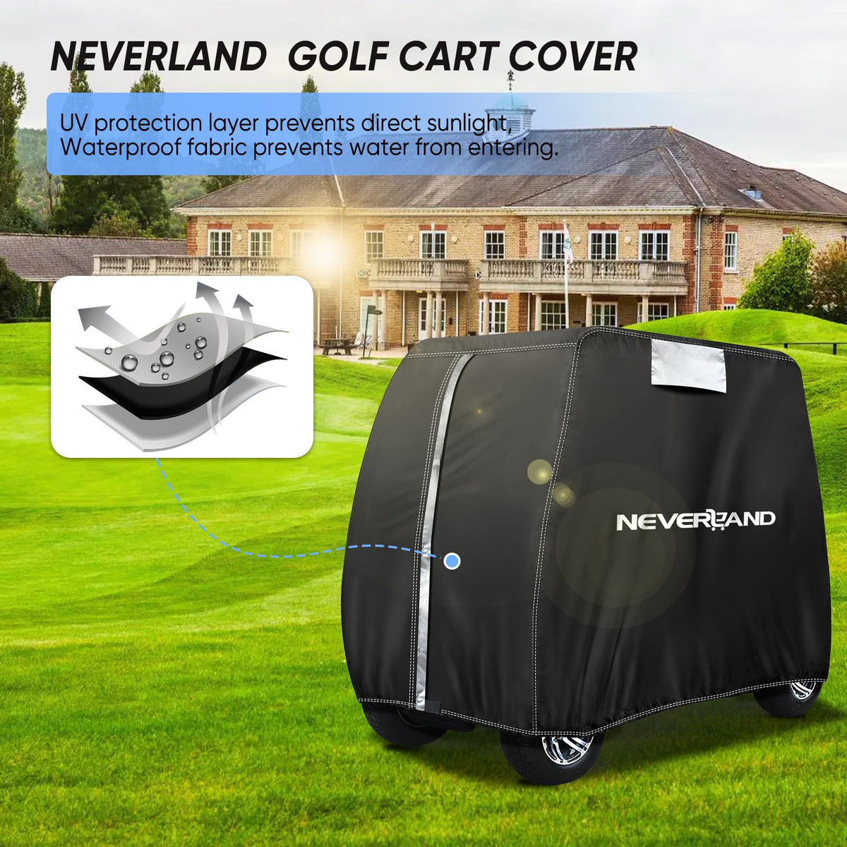 NEVERLAND golf cart cover dual air vents promote ventilation and dry interior.