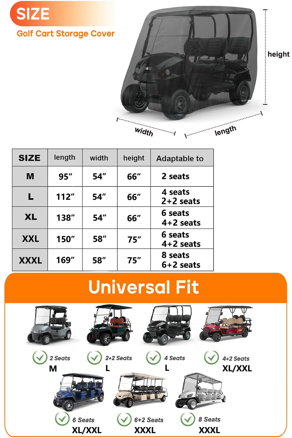 NeverLAND golf cart cover extended-roof fit protects cargo and rider area from weather.