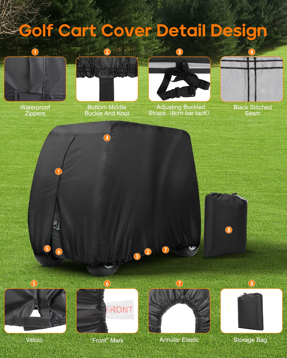 NeverLAND golf cart cover EZGO/Club Car/Yamaha compatible shields 4-seat carts outdoors.