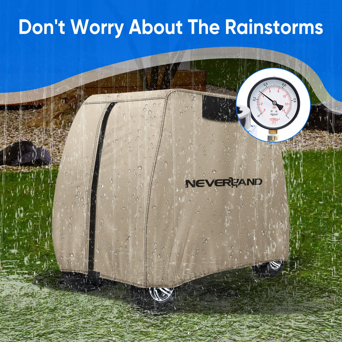 NeverLAND golf cart cover two air vents improve airflow and reduce moisture.