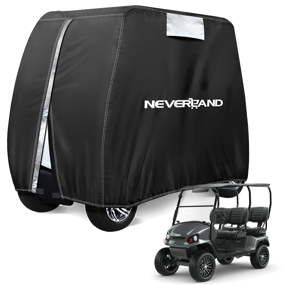 NEVERLAND golf cart cover waterproof with zipper door protects 4-passenger carts.