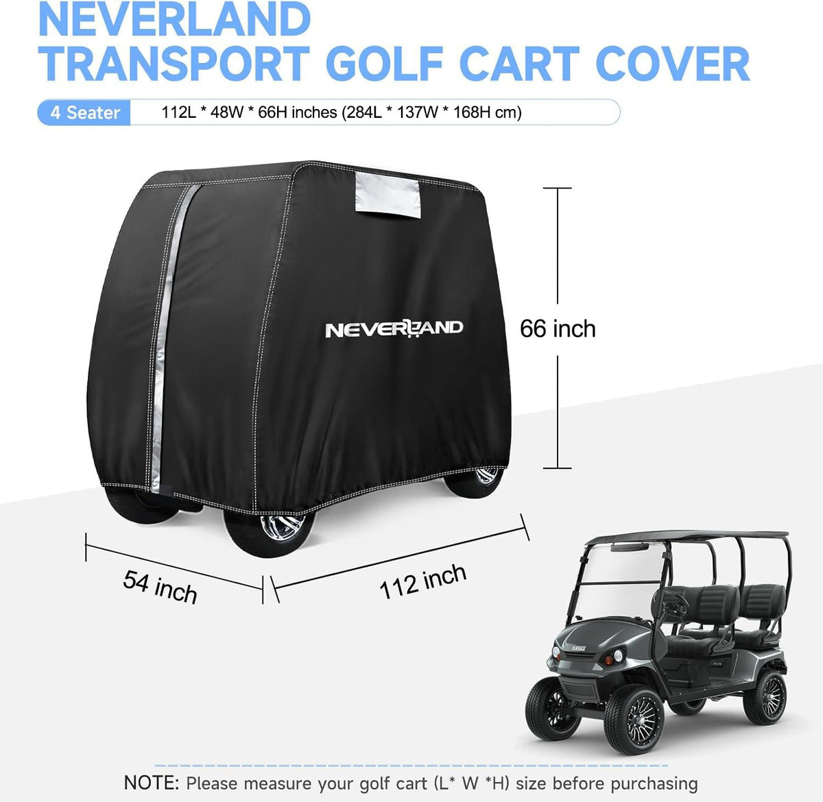 NEVERLAND golf cart cover wind ties and elastic belt secure the fit.