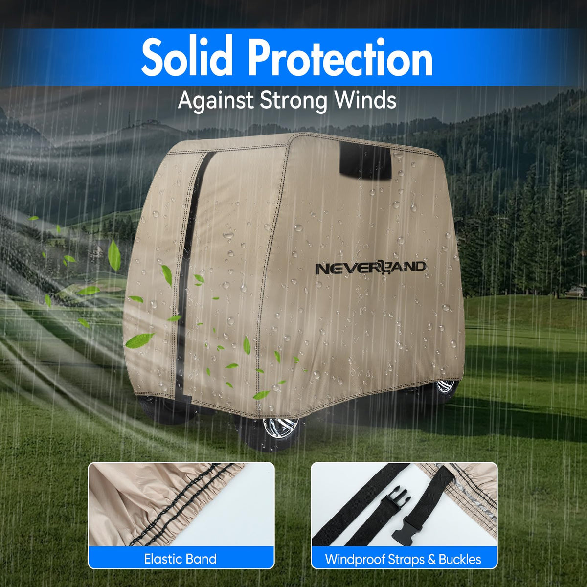 NeverLAND golf cart cover zipper door provides easy access to stored items.