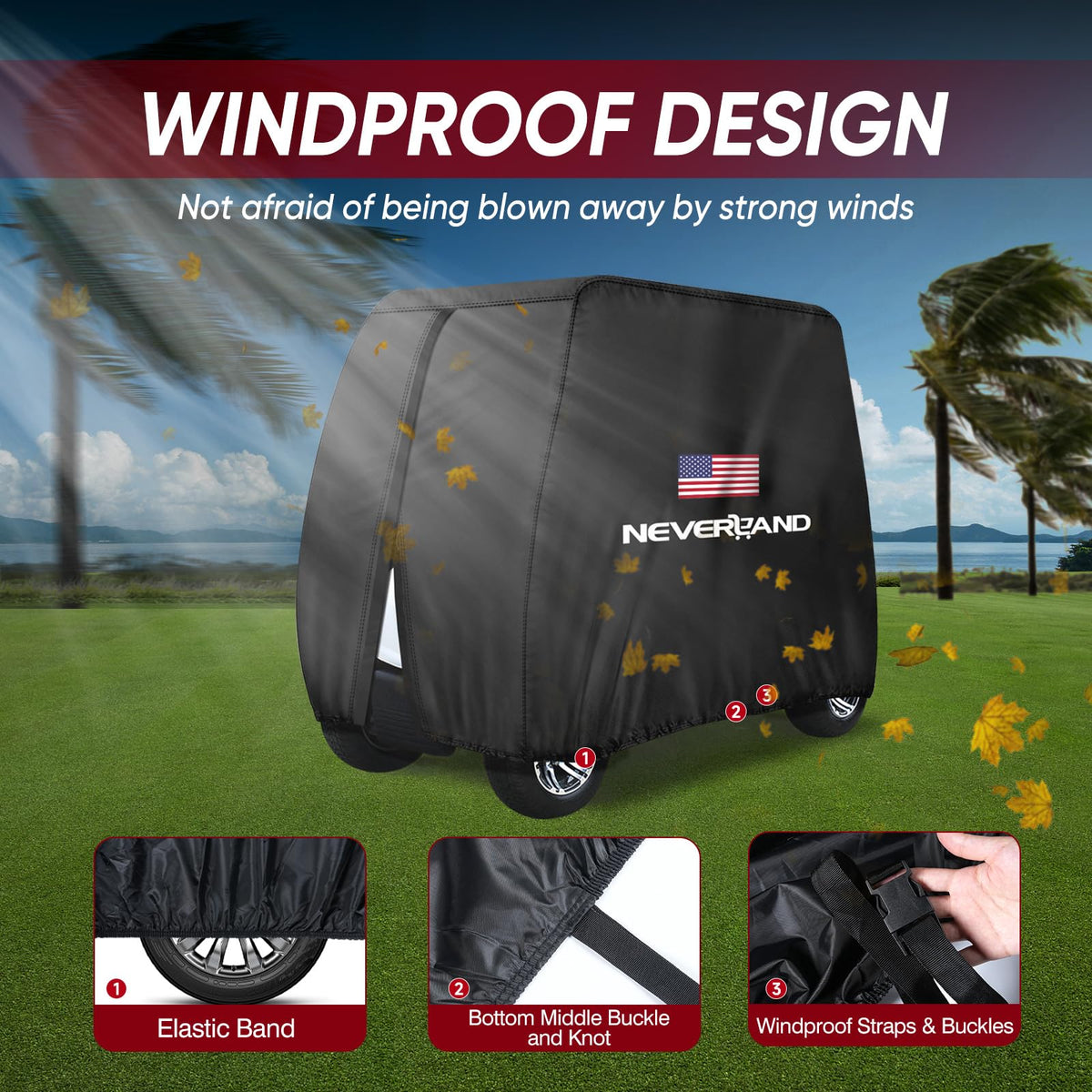 Neverland wind-tie belt keeps cover secure in high winds for reliable fit