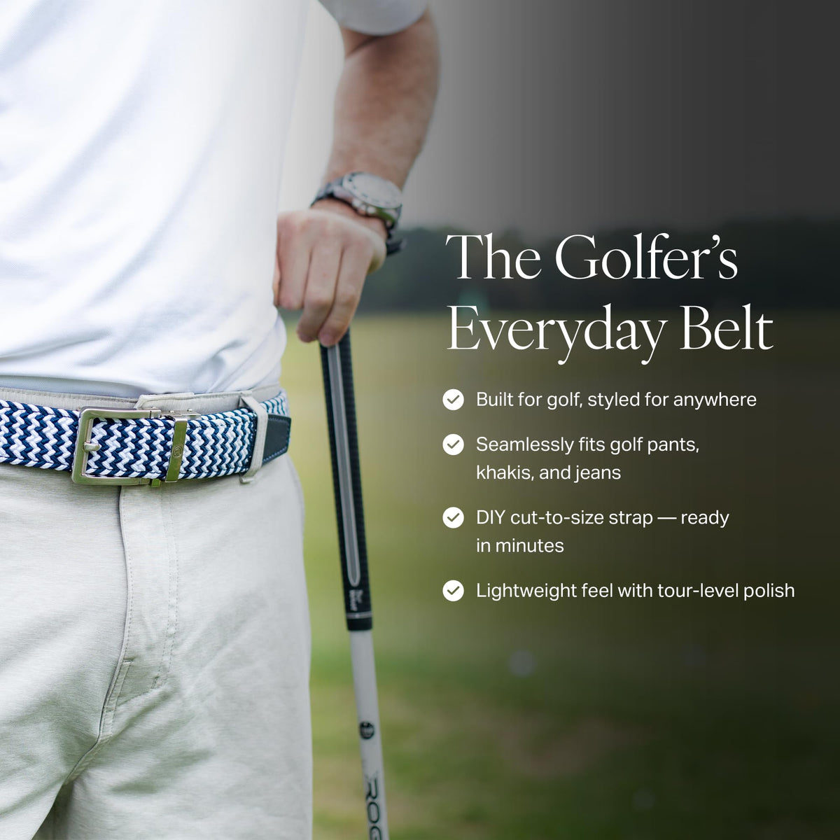Nexbelt navy belt cut-to-size using at-home instructions for a custom fit.