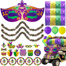 NFAMRZCAR 12-inch Mardi Gras balloons in purple, green, gold for golf cart decor.