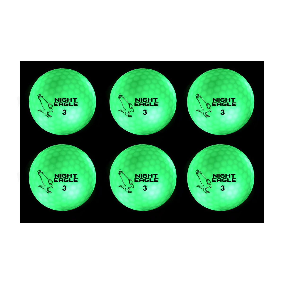 Night Eagle CV LED golf ball glowing green for night play, no timer