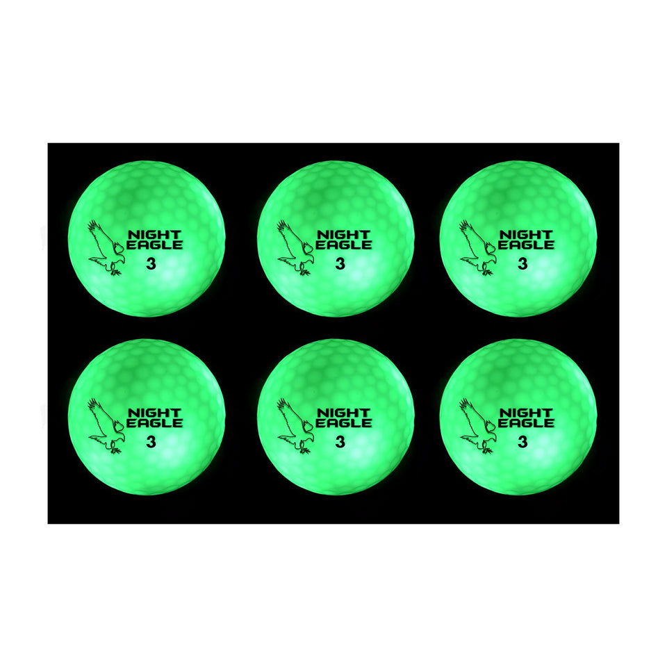 Night Eagle CV LED golf ball glowing green for night play, no timer