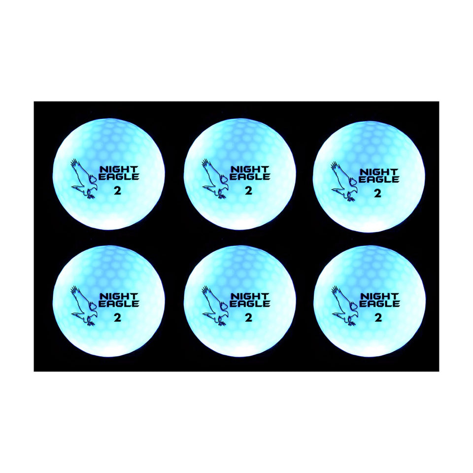 Night Eagle CV LED golf ball glowing blue for night play and easy visibility.