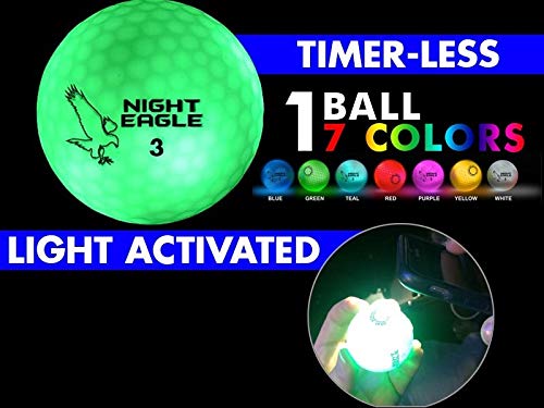 Night Eagle CV LED golf ball with no timer, stays lit until you switch off.