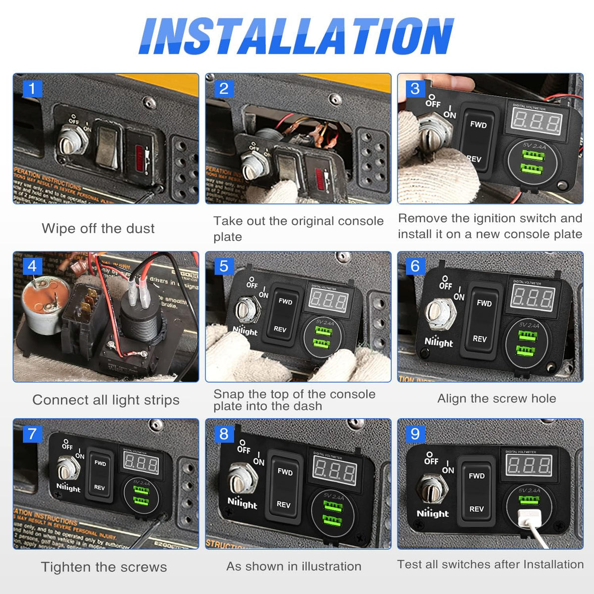 Nilight 9-48V input range adapts to multiple golf cart systems.