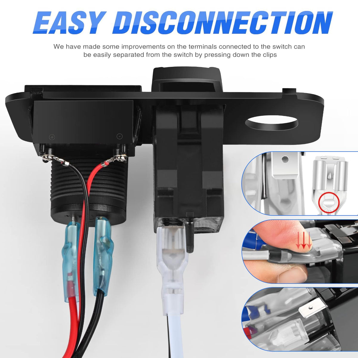 Nilight dual USB charger ports allow quick charging for two devices.