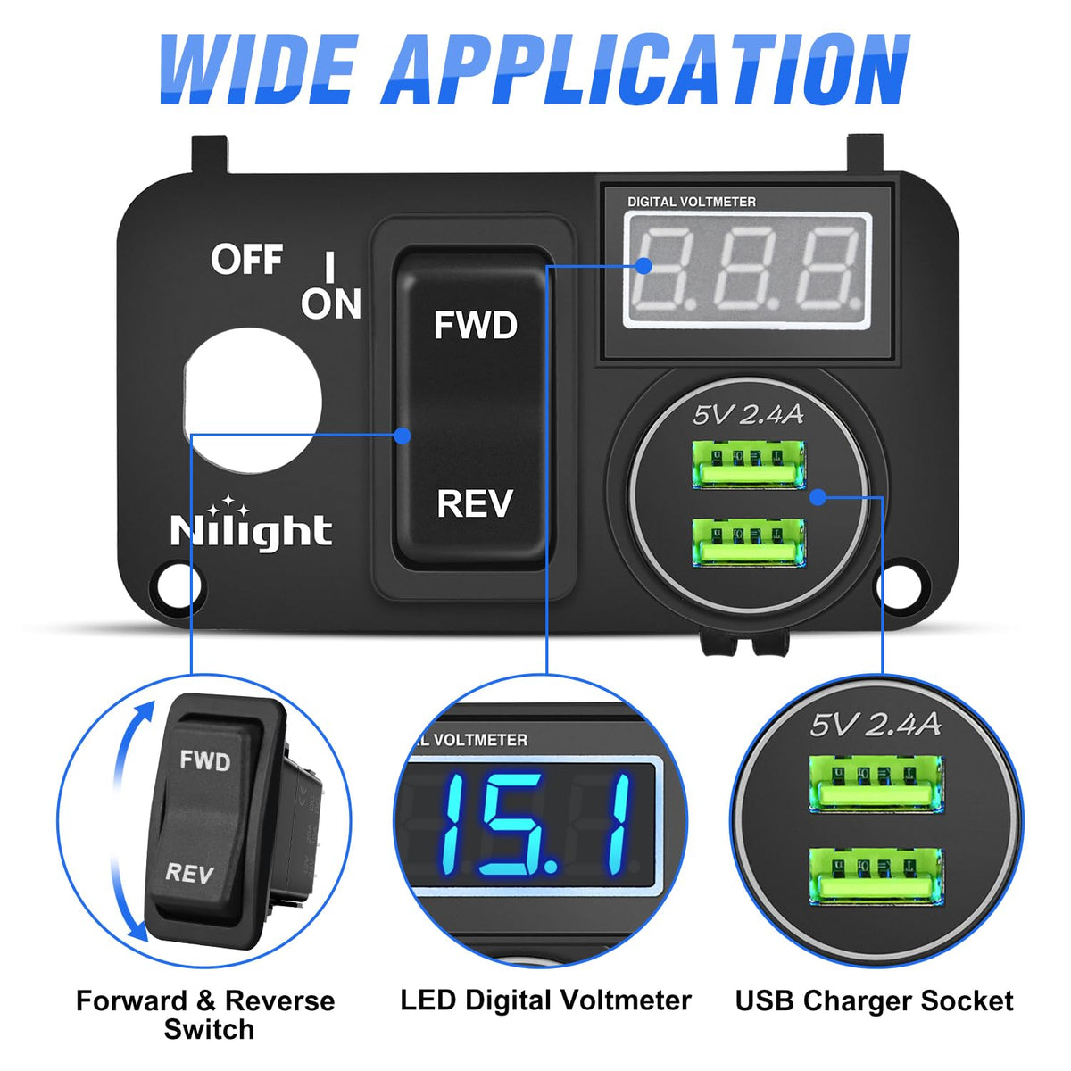Nilight LED voltmeter provides at-a-glance battery status readings.