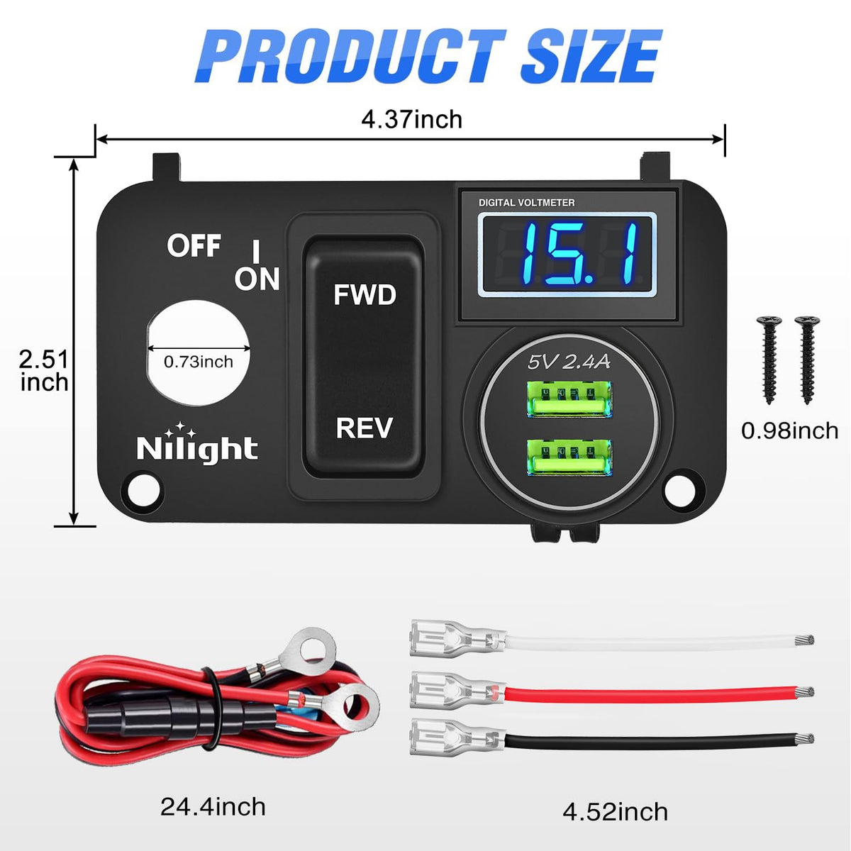 Nilight aluminum panel with mounting hardware for durable dash integration.