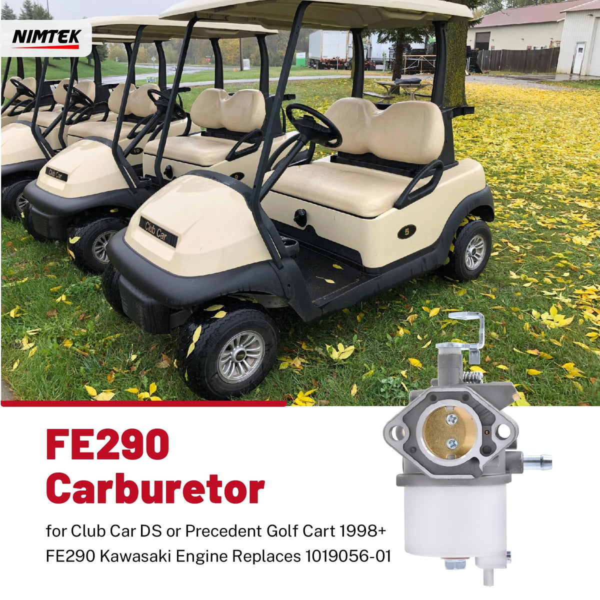 NIMTEK FE290 carburetor side view shows durable construction for Kawasaki FE290 engines.