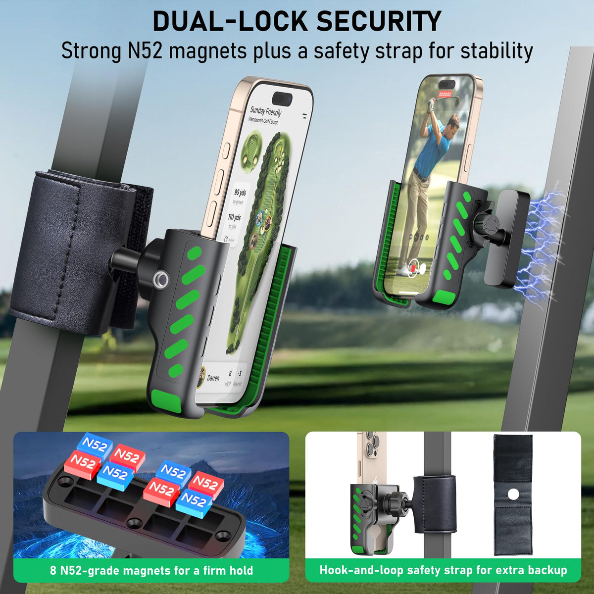 NINEFATICS safety strap secures your phone on rough rides