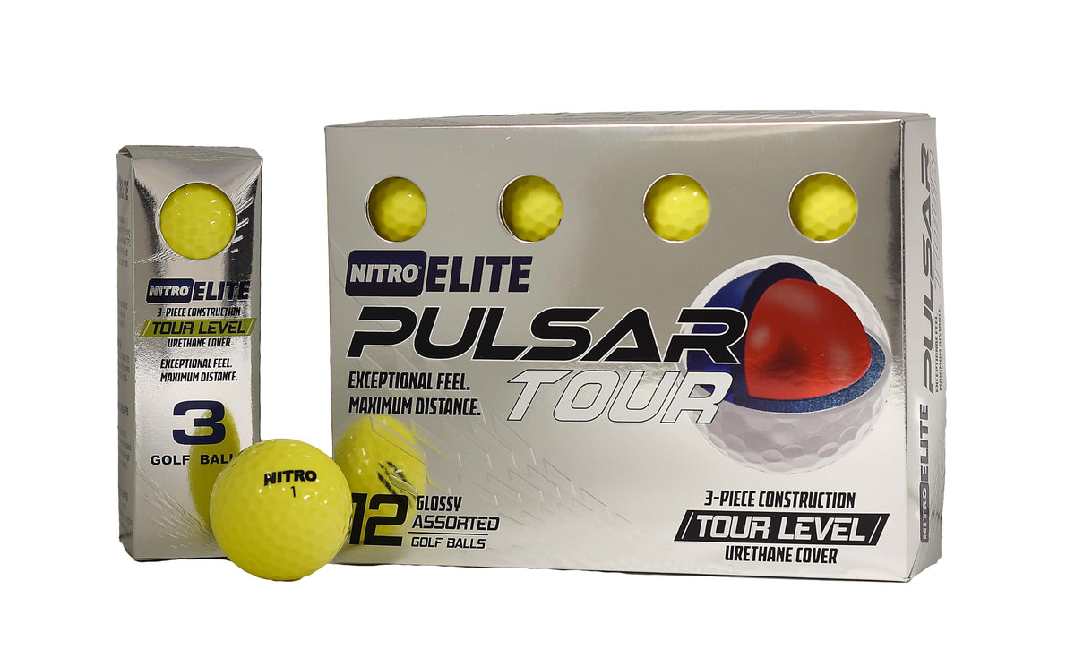 Nitro Elite Pulsar Tour ball with glossy yellow finish for long distance and control