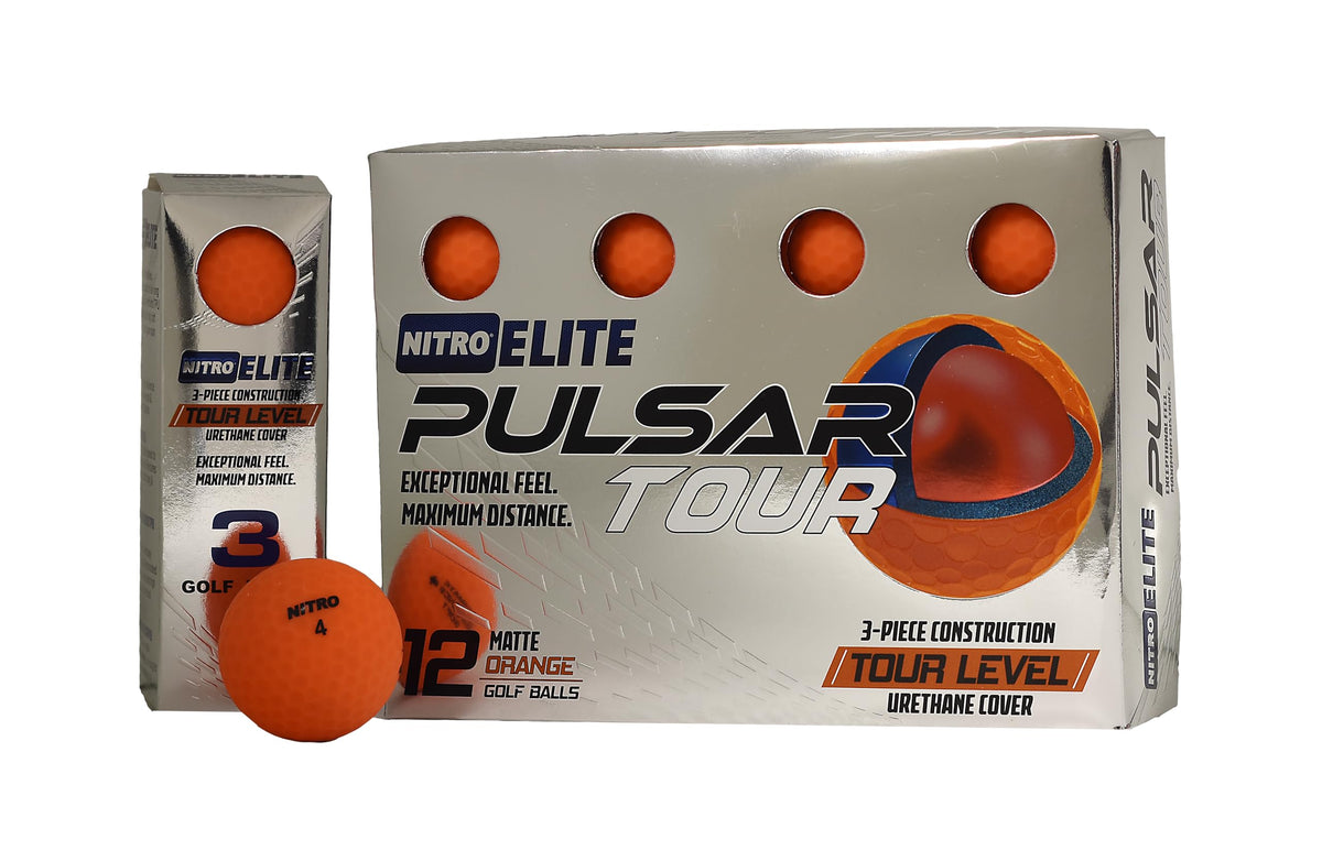 Nitro Elite Pulsar Tour matte orange golf ball 12-pack for precision and distance
