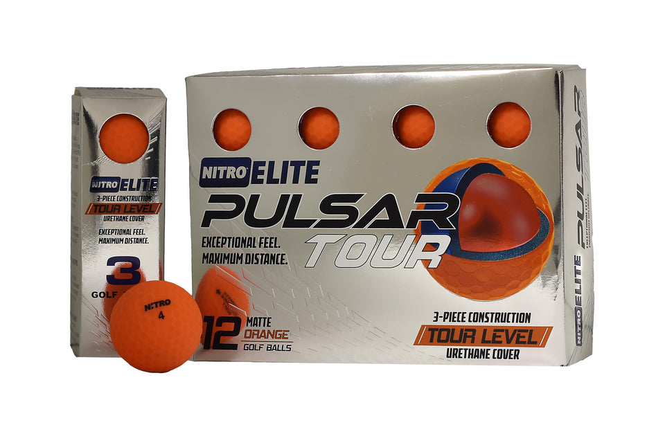 Nitro Elite Pulsar Tour matte orange golf ball 12-pack for precision and distance