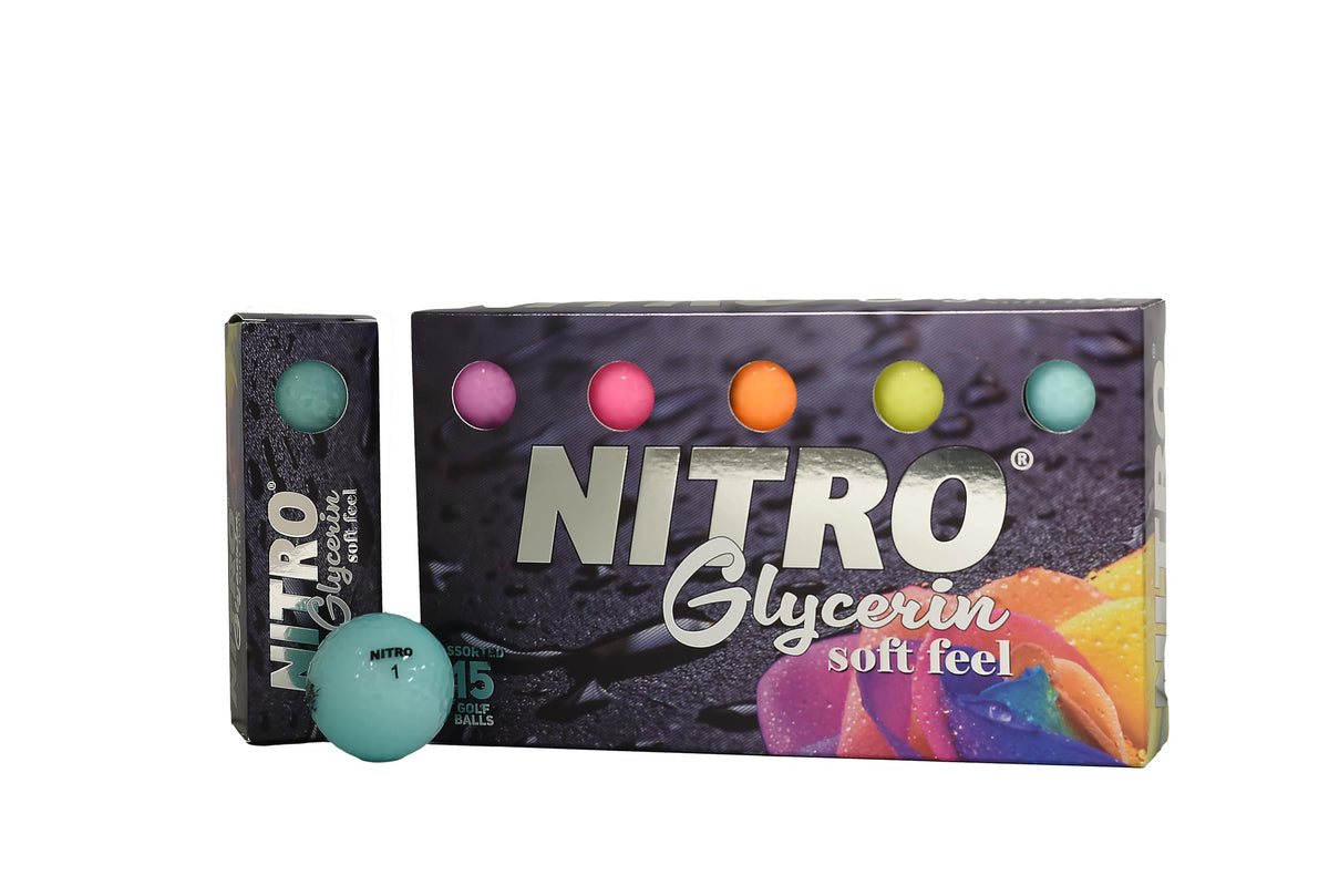 Nitro Golf Glycerin 15-ball pack features a semi-translucent cover for better visibility.
