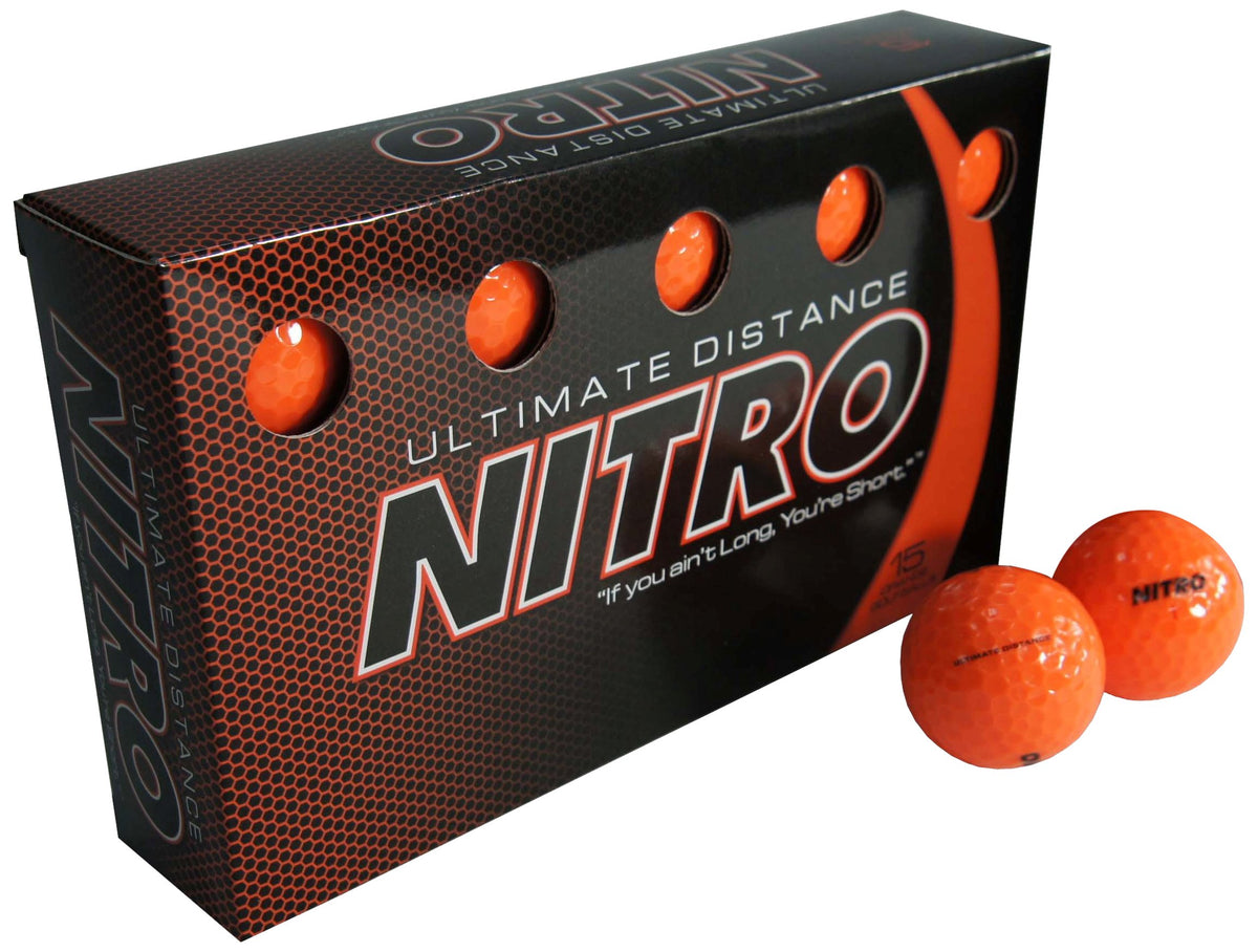 Nitro Ultimate Distance with orange finish and dimple design for lift and wind stability.