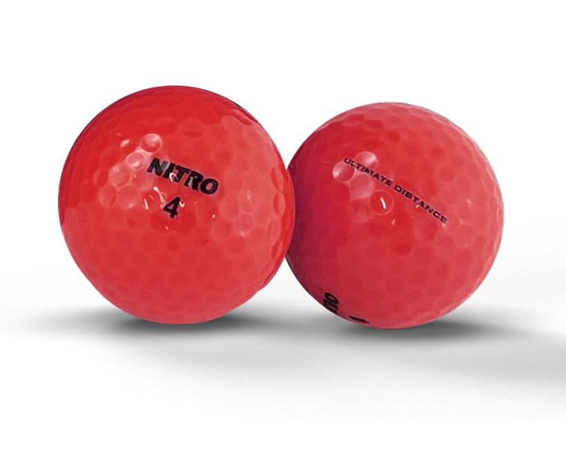 Nitro Ultimate Distance Red golf balls pack display showing 15-ball count for easy transport
