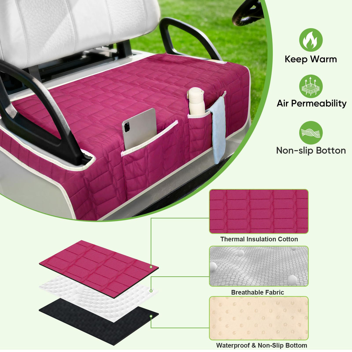 Niuartu non-slip backing keeps the seat cover secure during driving.