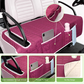 Niuartu golf cart seat cover rear view highlights built-in storage pockets.