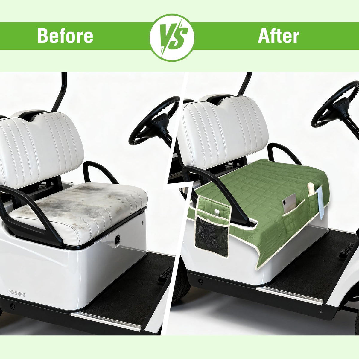 Niuartu golf cart seat cover with storage pockets offers quick access to essentials.