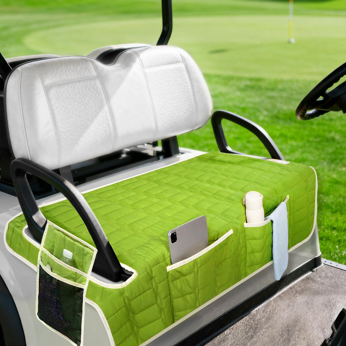 Niuartu Golf Cart Seat Cover with universal fit protects bench seats from daily wear.