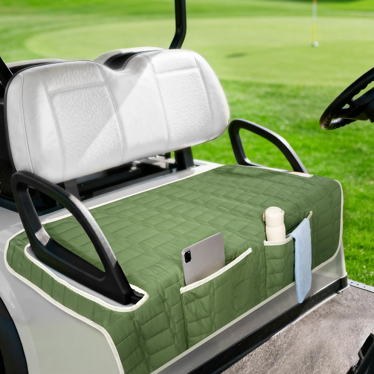 Niuartu universal-fit golf cart seat cover protecting a bench seat