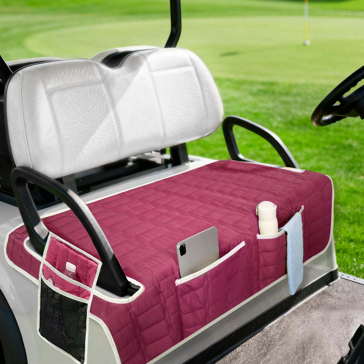 Niuartu golf cart seat cover with universal fit protects bench seats during daily use