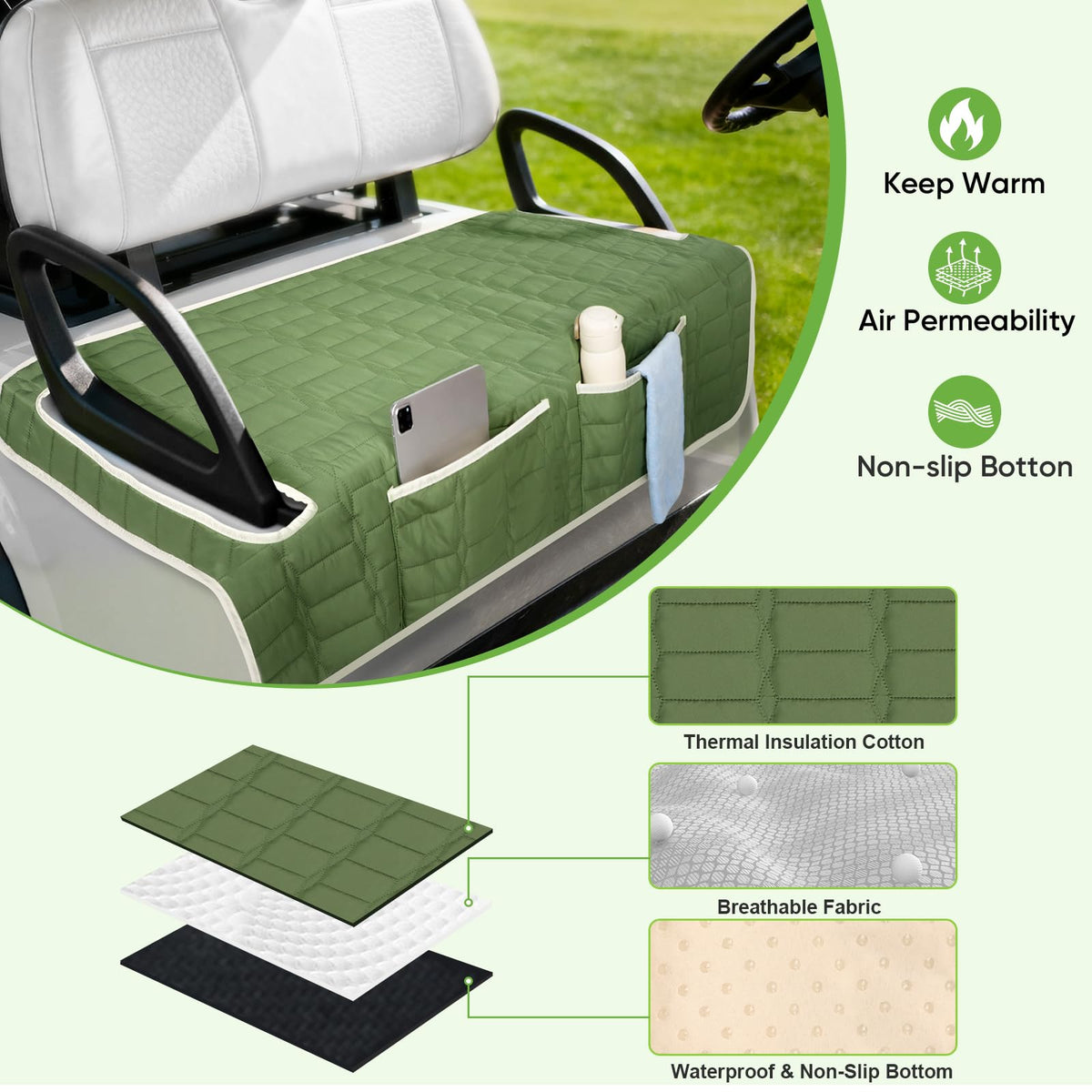 Niuartu seat cover demonstrating EZGO Club Car Yamaha compatibility
