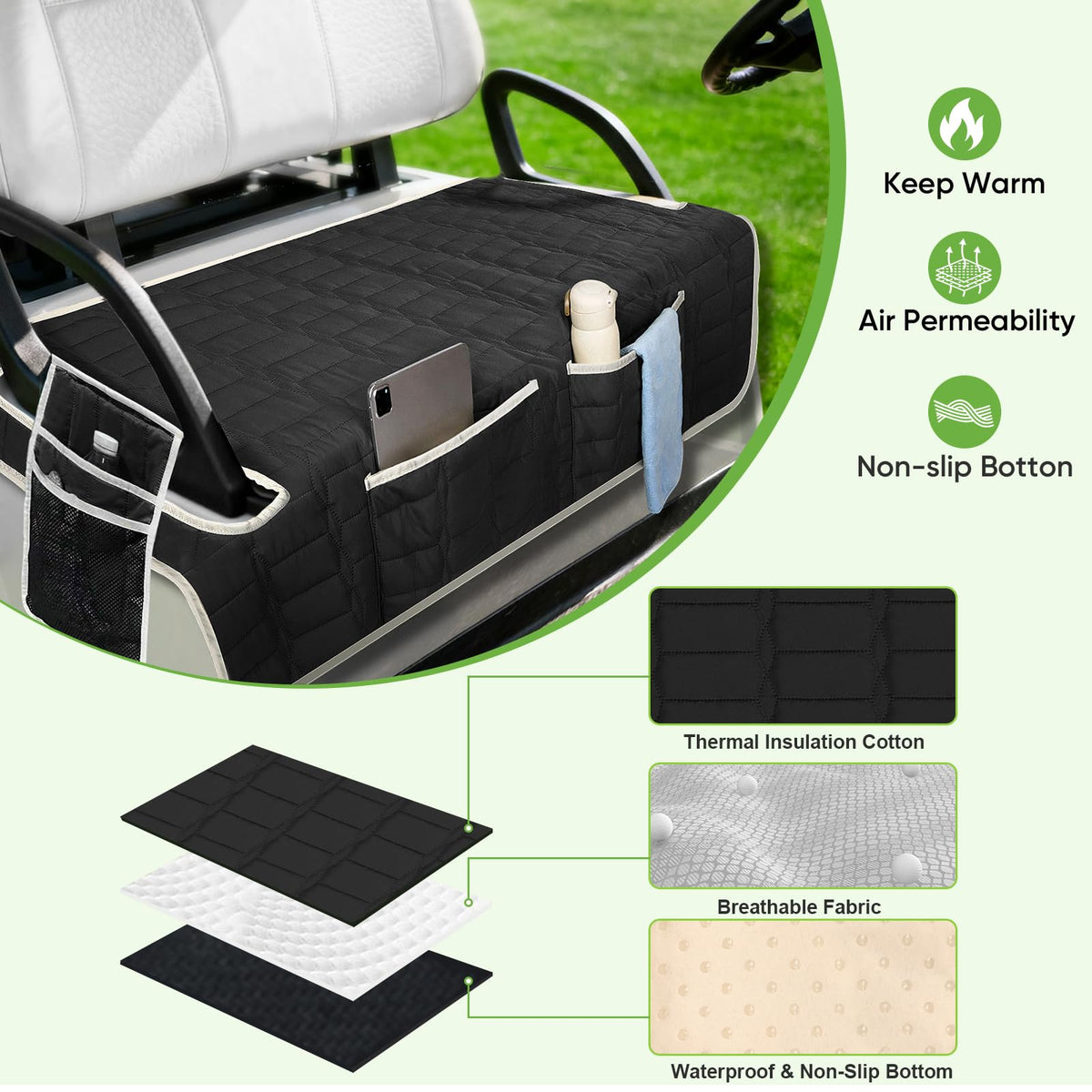 Niuartu seat cover with storage pockets keeps essentials within easy reach.