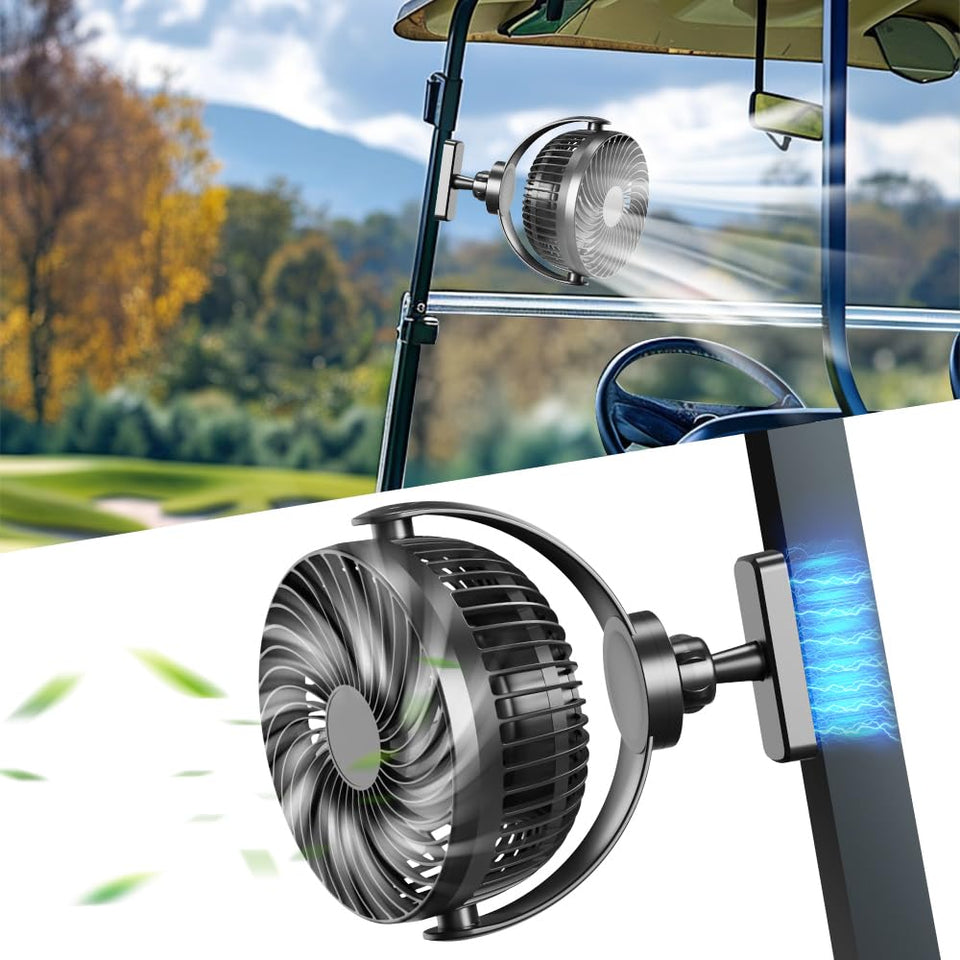NiuWasmile magnetic-base golf cart fan secures firmly to metal frames.