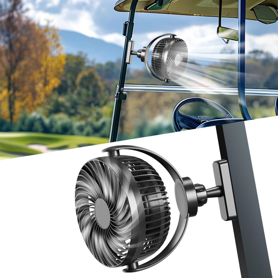 NiuWasmile golf fan with mist delivering a refreshing breeze on the course