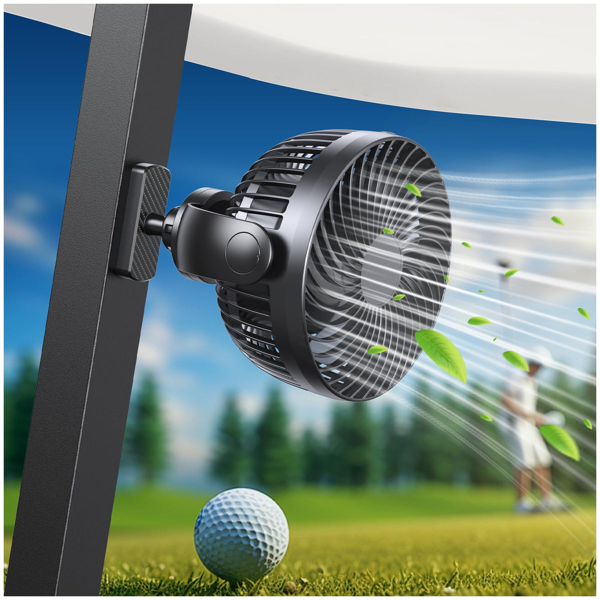 NiuWasmile magnetic base attached to a golf cart for hands-free cooling
