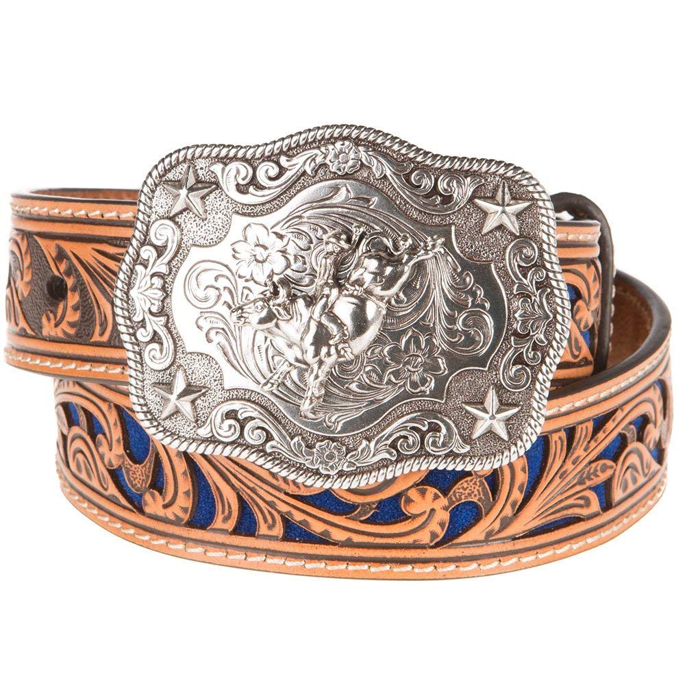 Nocona Boots boys belt with blue inlay scroll for stylish daily wear
