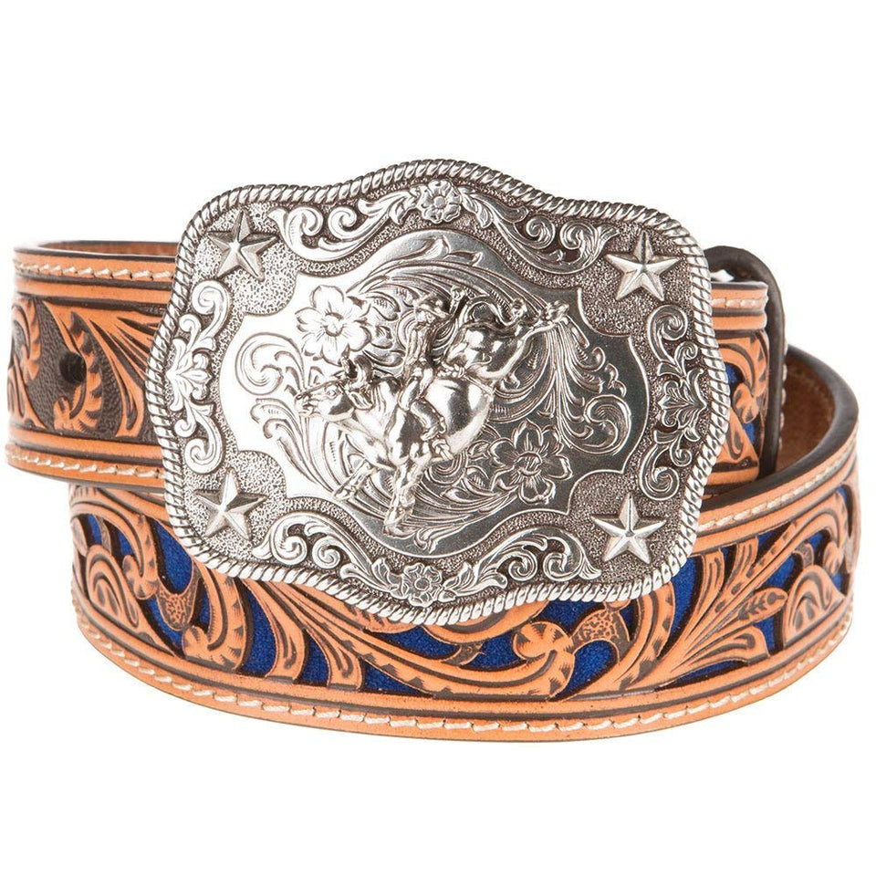 Nocona Boots boys belt with blue inlay scroll for stylish daily wear