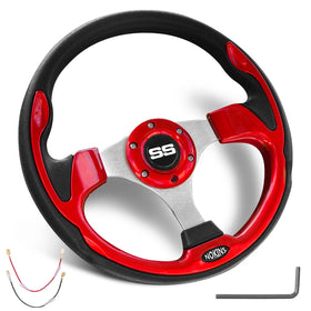 NOKINS 12.5-inch red steering wheel for easy, comfortable golf cart steering.