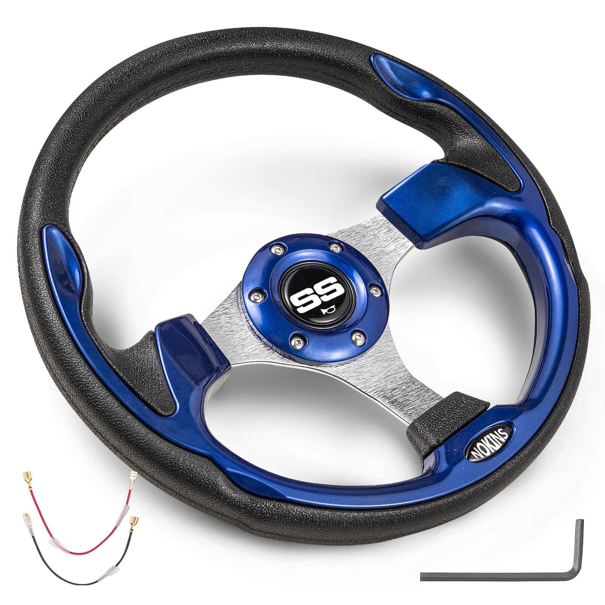 NOKINS 12.5-inch universal blue steering wheel for improved control