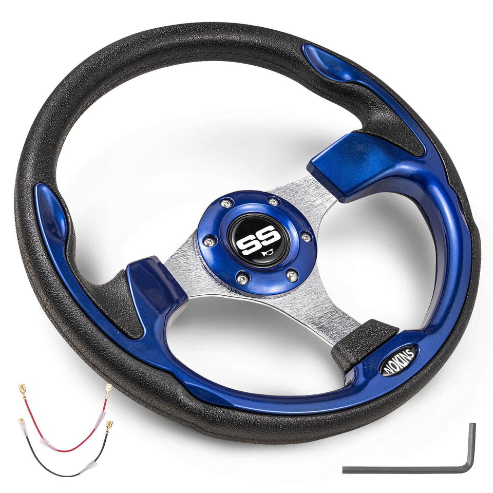 NOKINS 12.5-inch universal blue steering wheel for improved control