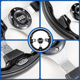 NOKINS black steering wheel fits Club Car DS; non-slip grip.