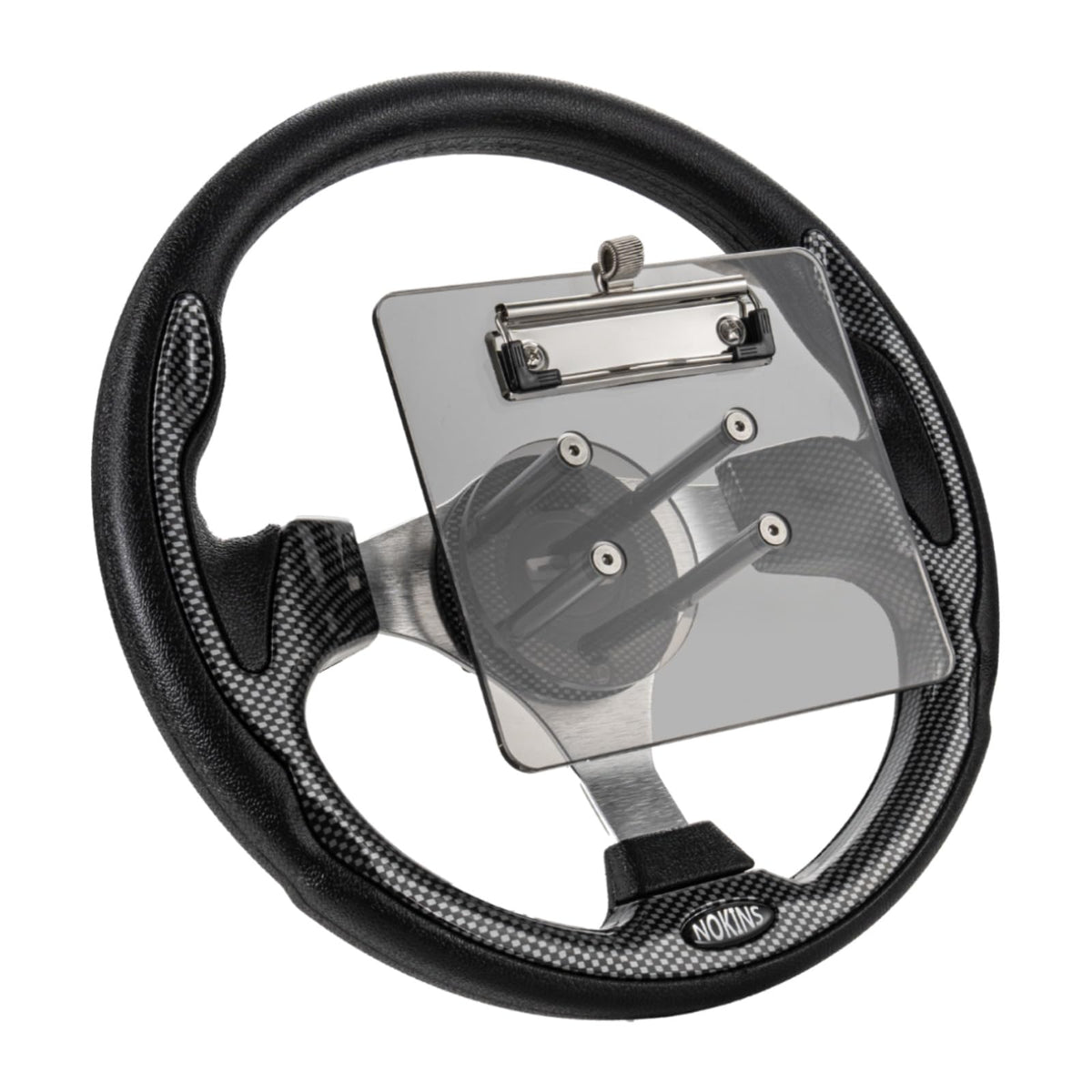 NOKINS 12.5-inch steering wheel front view with textured PVC grip for comfortable handling.